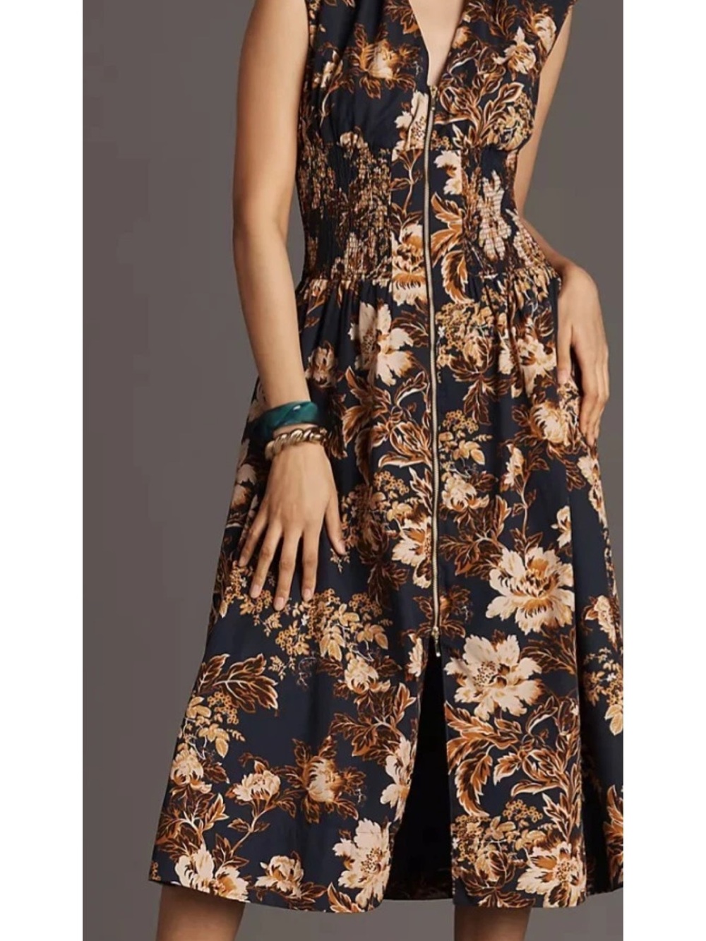 Anthropologie Maeve Tommie Cap-Sleeve Smocked Front-Zip Shirt Dress Size M NWT - Picture 6 of 8